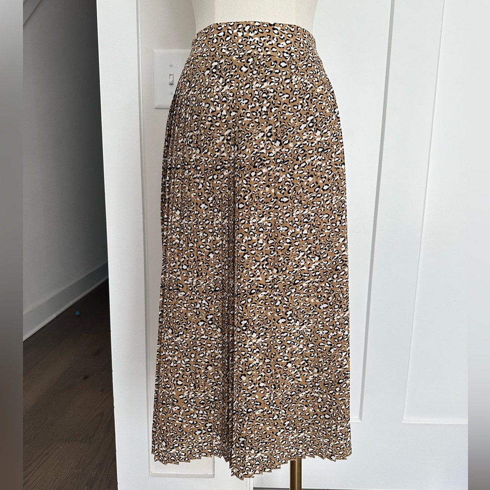 J. Crew Factory High Waisted Leopard Print Pleated Midi Skirt | Size 4